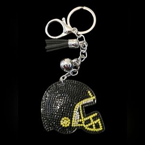 Black and Yellow Rhinestone Football Helmet Bag Charm Keychain